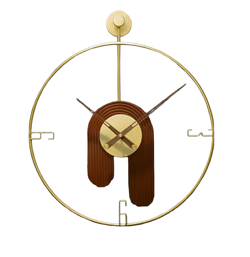 Large 60cm Wall Clock with Metal Frame and Walnut Hands - Made of Iron and MDF Wood, Perfect for Home and Office Décor