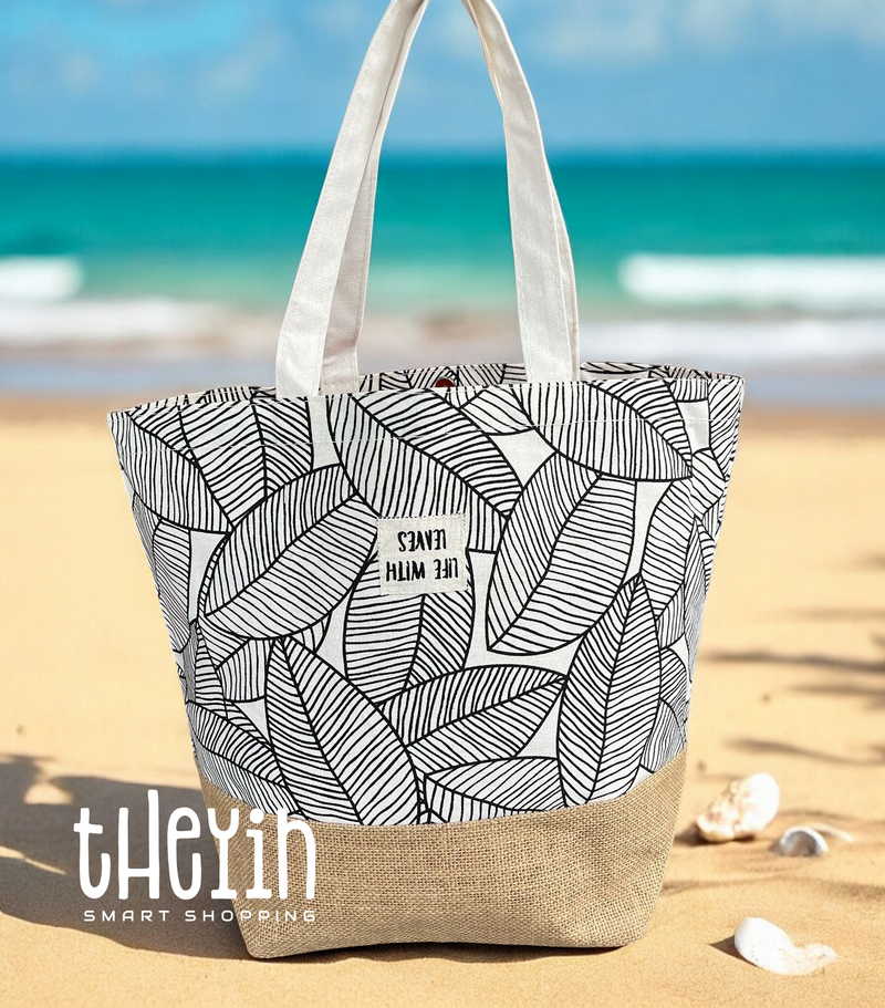 Beach Bag for Women, Large Summer Beach Tote Bag with Zipper and Rope Handle, Canvas Shoulder Handbags Travel Tote for Beach Travel Holiday Shopping Gym Bag