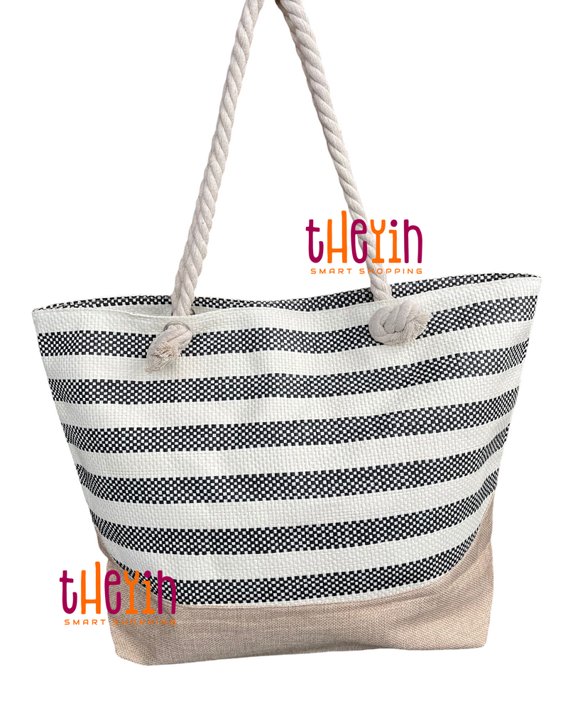 Beach Bag for Women, Large Summer Beach Tote Bag with Zipper and Rope Handle, Canvas Shoulder Handbags Travel Tote for Beach Travel Holiday Shopping Gym Bag