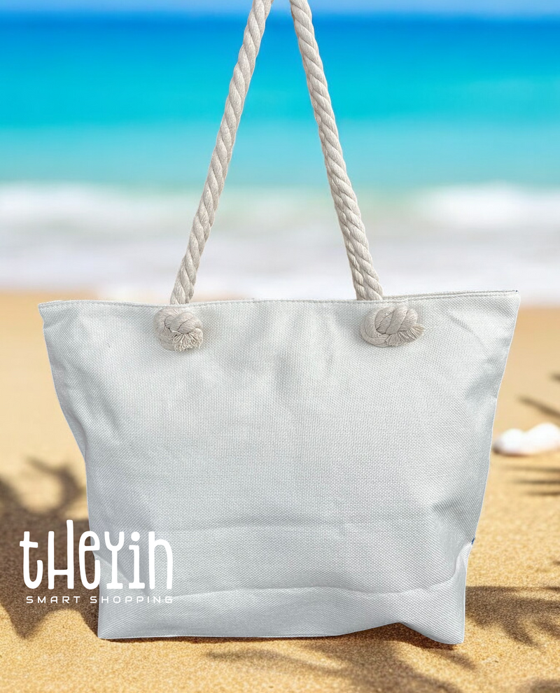 Beach Bag for Women, Large Summer Beach Tote Bag with Zipper and Rope Handle, Canvas Shoulder Handbags Travel Tote for Beach Travel Holiday Shopping Gym Bag