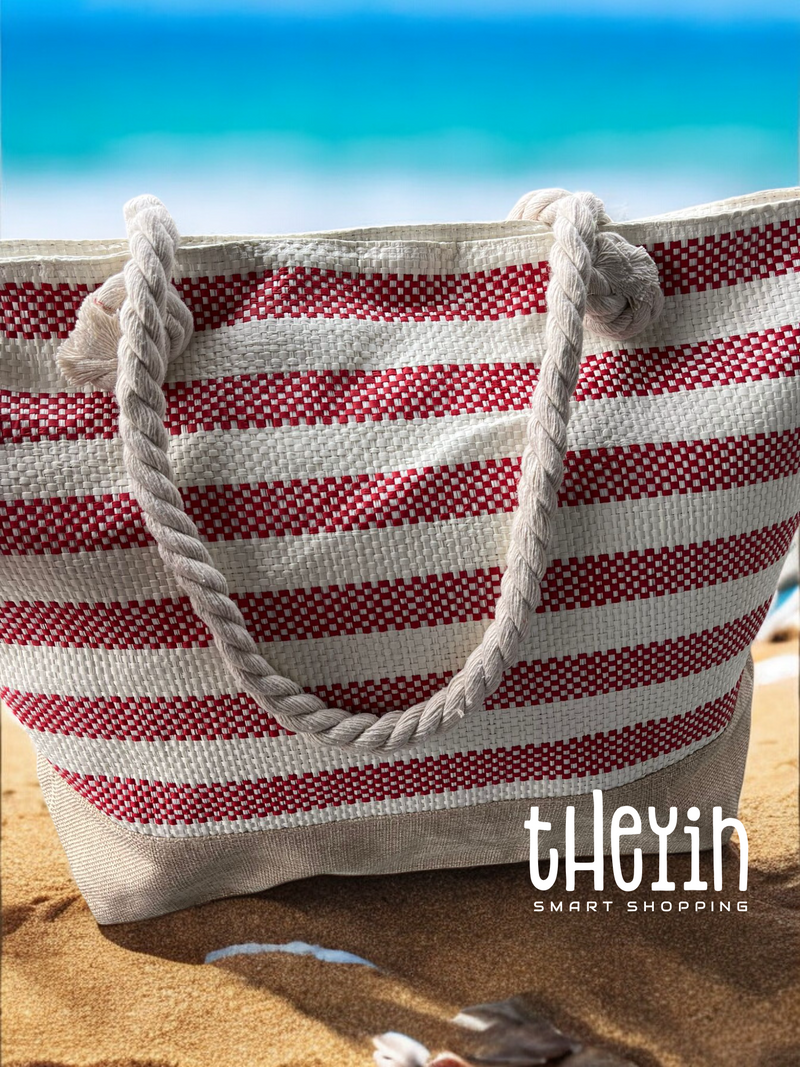 Beach Bag for Women, Large Summer Beach Tote Bag with Zipper and Rope Handle, Canvas Shoulder Handbags Travel Tote for Beach Travel Holiday Shopping Gym Bag