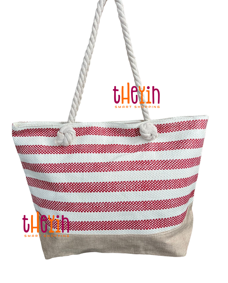 Beach Bag for Women, Large Summer Beach Tote Bag with Zipper and Rope Handle, Canvas Shoulder Handbags Travel Tote for Beach Travel Holiday Shopping Gym Bag