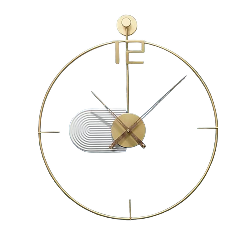 Large 60cm Wall Clock with Metal Frame and Walnut Hands - Made of Iron and MDF Wood, Perfect for Home and Office Décor