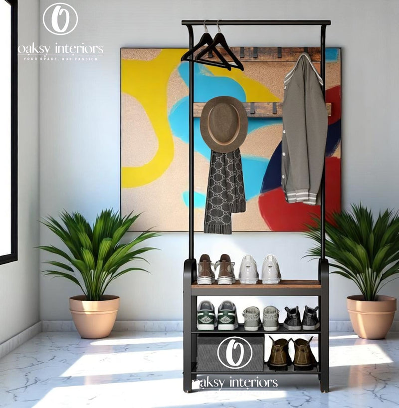 Vintage Industrial Coat Rack with Shoe Storage Bench – Entryway Organizer with Hooks &amp; Shelf – Hall Tree for Hallway, Mudroom, Bedroom, Hallway Organizer