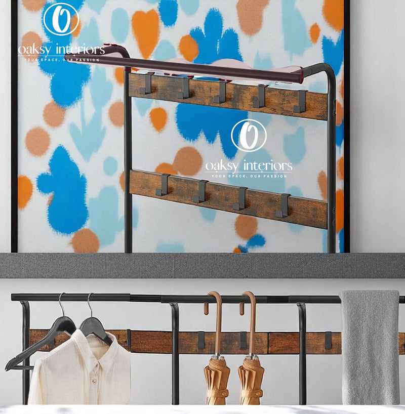 Vintage Industrial Coat Rack with Shoe Storage Bench – Entryway Organizer with Hooks &amp; Shelf – Hall Tree for Hallway, Mudroom, Bedroom, Hallway Organizer