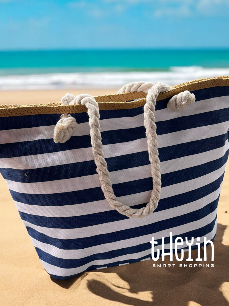 Beach Bag for Women, Large Summer Beach Tote Bag with Zipper and Rope Handle, Canvas Shoulder Handbags Travel Tote for Beach Travel Holiday Shopping Gym Bag