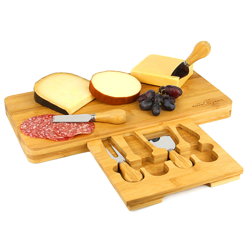 Bamboo Cheese Board Serving Platter With Knife Set