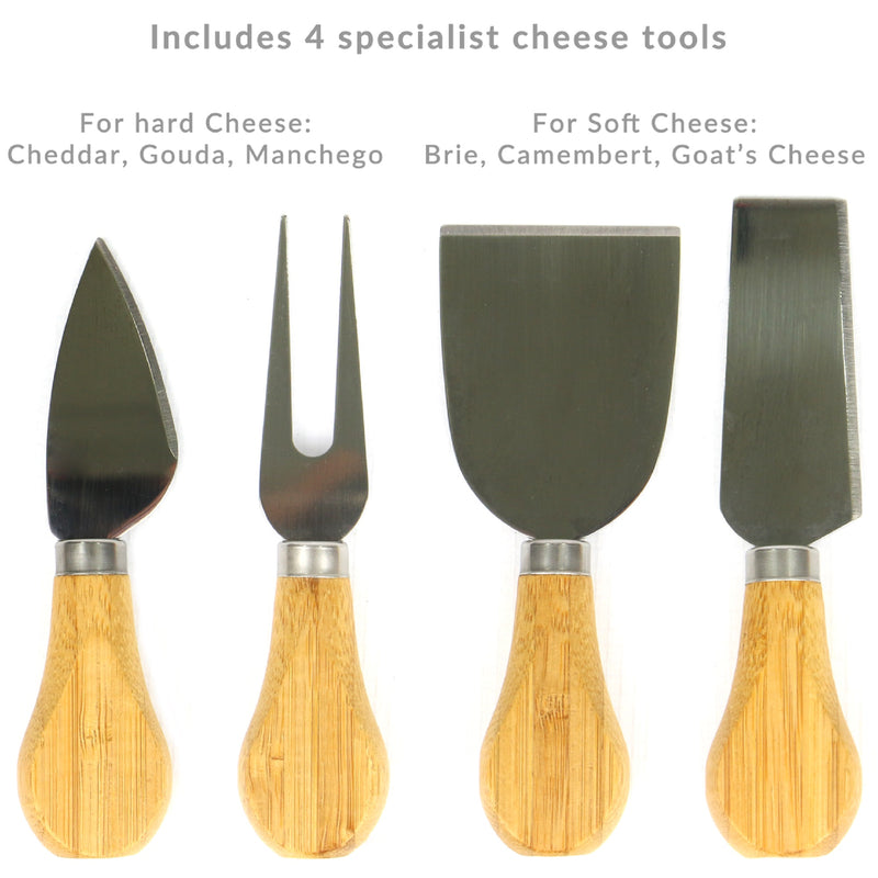 Bamboo Cheese Board Serving Platter With Knife Set