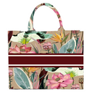 Floral Printed Jute Shopping Bag with Magnetic Buckle - Eco-Friendly Hemp Tote, 37x32x13cm