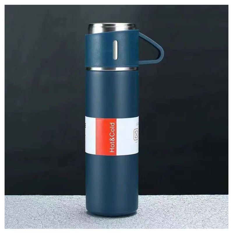 Vacuum Insulated Flask 500ml Thermo Bottle with 3 Cups Stainless Steel, Leak Proof, Coffee Tumbler, Travel Mug