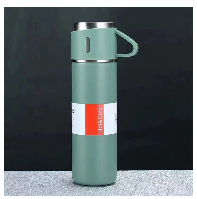 Vacuum Insulated Flask 500ml Thermo Bottle with 3 Cups Stainless Steel, Leak Proof, Coffee Tumbler, Travel Mug