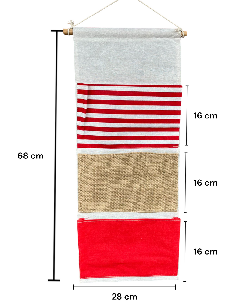 Wall Mounted Organiser Hanger Linen Cotton Fabric Wall Door Hanging Organizer Hanging Storage Bag with 3 Pockets