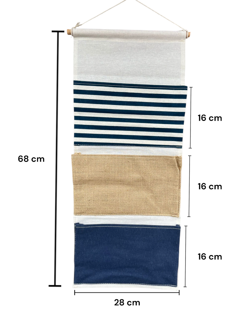 Wall Mounted Organiser Hanger Linen Cotton Fabric Wall Door Hanging Organizer Hanging Storage Bag with 3 Pockets