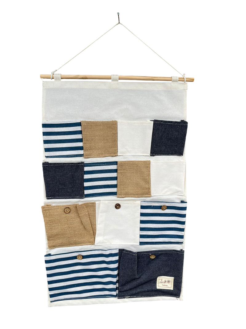 Wall Mounted Organizer: Linen Cotton Fabric Hanging Storage Bag with 12 Pockets