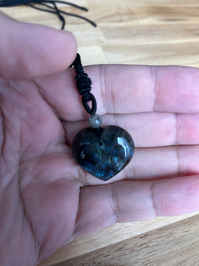 Natural Labradorite Pendant Necklace Crystals Healing Stones Heart Shape