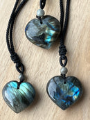 Natural Labradorite Pendant Necklace Crystals Healing Stones Heart Shape