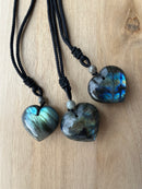 Natural Labradorite Pendant Necklace Crystals Healing Stones Heart Shape