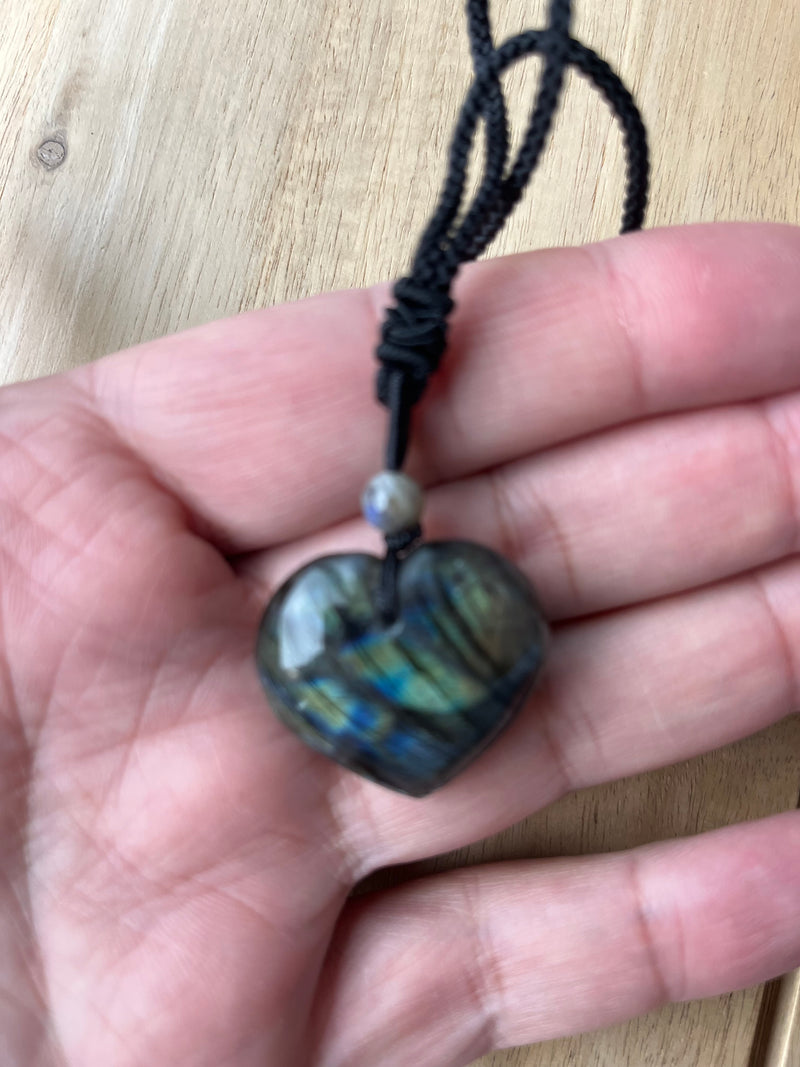 Natural Labradorite Pendant Necklace Crystals Healing Stones Heart Shape