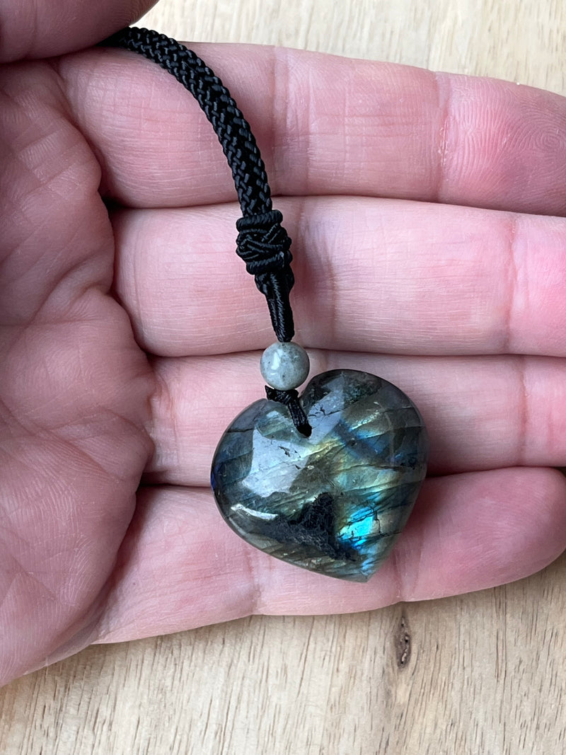 Natural Labradorite Pendant Necklace Crystals Healing Stones Heart Shape