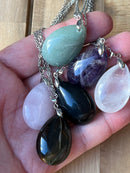 Gemstone Pendant Necklace Natural Healing Crystal Chakras Stone, Tears Pendant