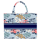 Floral Printed Jute Shopping Bag with Magnetic Buckle - Eco-Friendly Hemp Tote, 37x32x13cm