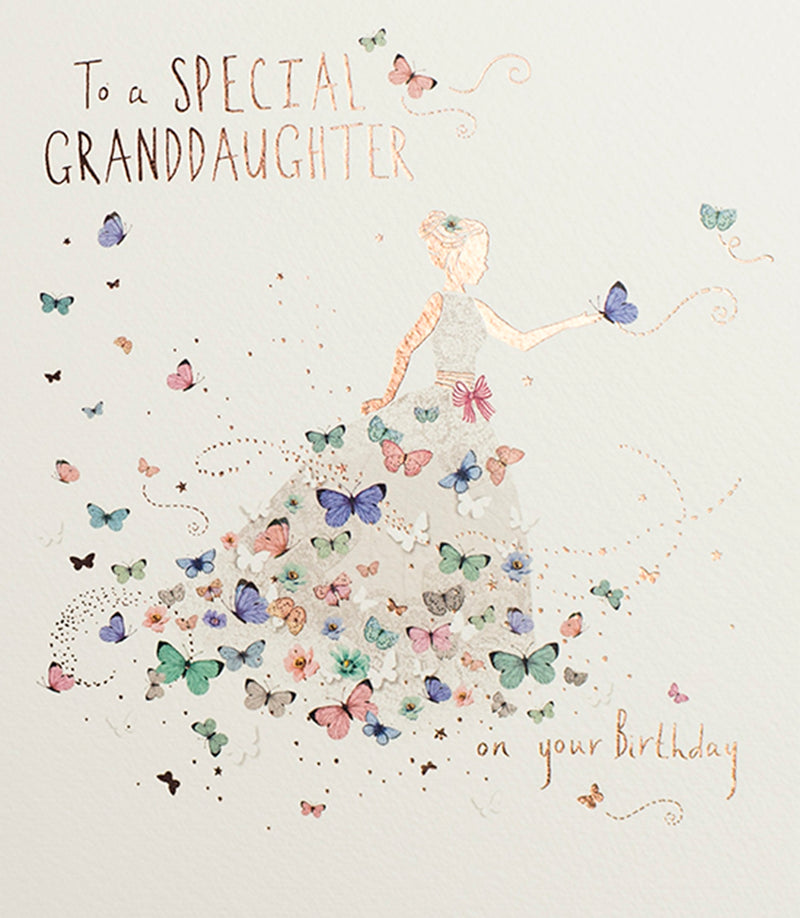 Greeting Card To A Special Granddaughter - Granddaughter Birthday Dress - From The Lemon Sorbet Range - Embossed Finish.