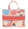 Floral Printed Jute Shopping Bag with Magnetic Buckle - Eco-Friendly Hemp Tote, 37x32x13cm