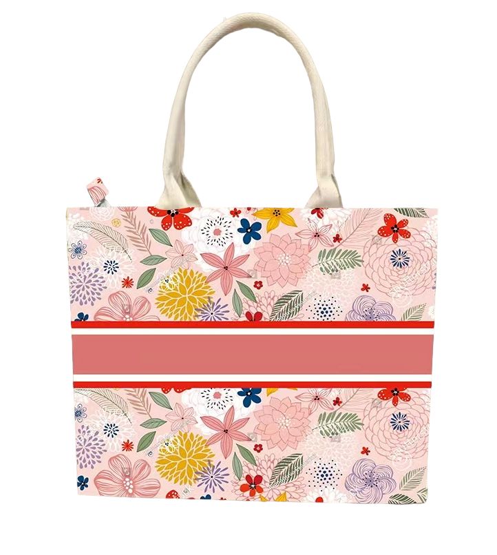 Floral Printed Jute Shopping Bag with Magnetic Buckle - Eco-Friendly Hemp Tote, 37x32x13cm