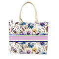 Floral Printed Jute Shopping Bag with Magnetic Buckle - Eco-Friendly Hemp Tote, 37x32x13cm