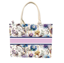 Floral Printed Jute Shopping Bag with Magnetic Buckle - Eco-Friendly Hemp Tote, 37x32x13cm