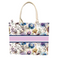 Floral Printed Jute Shopping Bag with Magnetic Buckle - Eco-Friendly Hemp Tote, 37x32x13cm