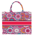 Floral Printed Jute Shopping Bag with Magnetic Buckle - Eco-Friendly Hemp Tote, 37x32x13cm