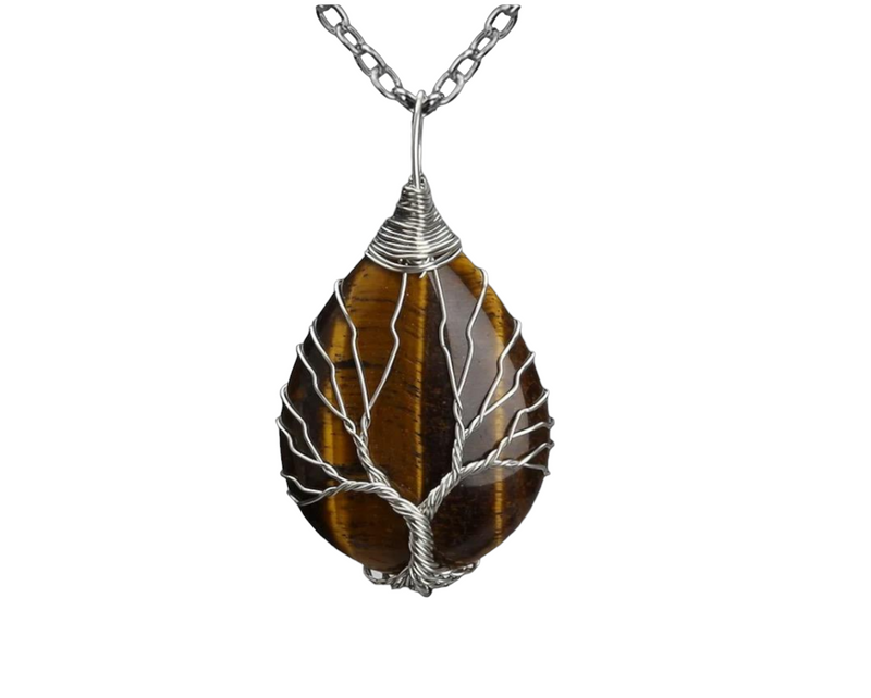 Tree of Life Necklace Crystal Pendant Healing Stone Gemstone Wire Wrapped