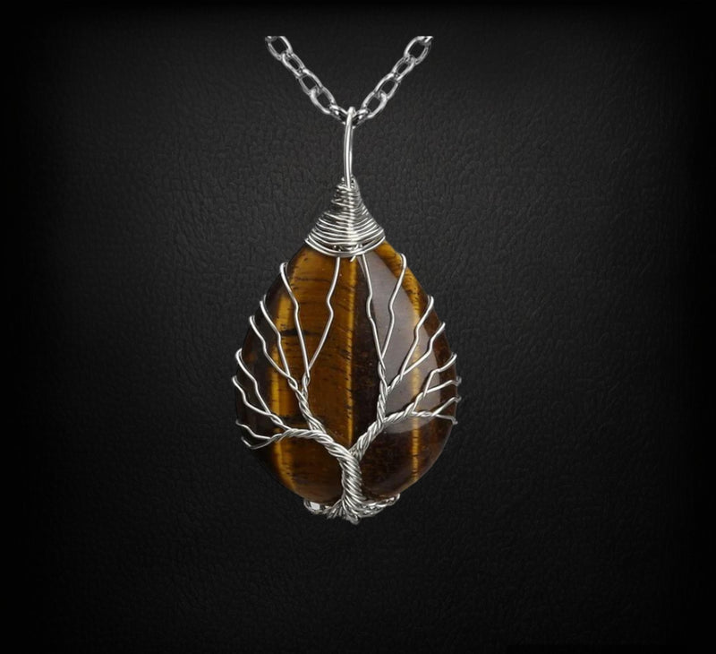 Tree of Life Necklace Crystal Pendant Healing Stone Gemstone Wire Wrapped