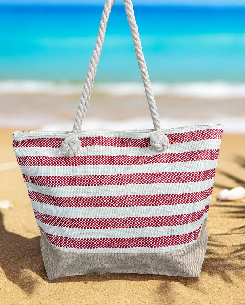 Beach Bag for Women, Large Summer Beach Tote Bag with Zipper and Rope Handle, Canvas Shoulder Handbags Travel Tote for Beach Travel Holiday Shopping Gym Bag