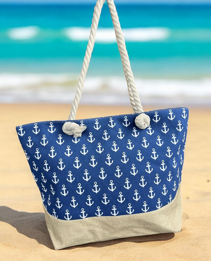 Beach Bag for Women, Large Summer Beach Tote Bag with Zipper and Rope Handle, Canvas Shoulder Handbags Travel Tote for Beach Travel Holiday Shopping Gym Bag