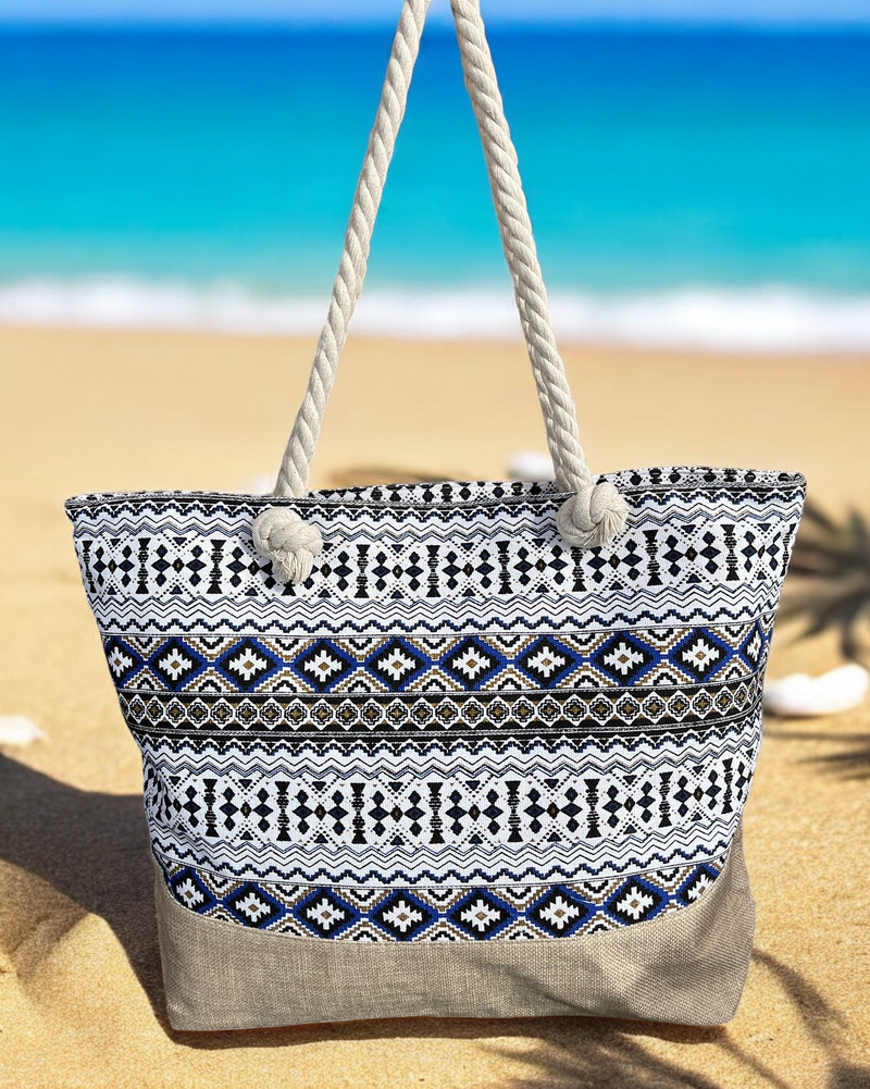 Beach Bag for Women, Large Summer Beach Tote Bag with Zipper and Rope Handle, Canvas Shoulder Handbags Travel Tote for Beach Travel Holiday Shopping Gym Bag