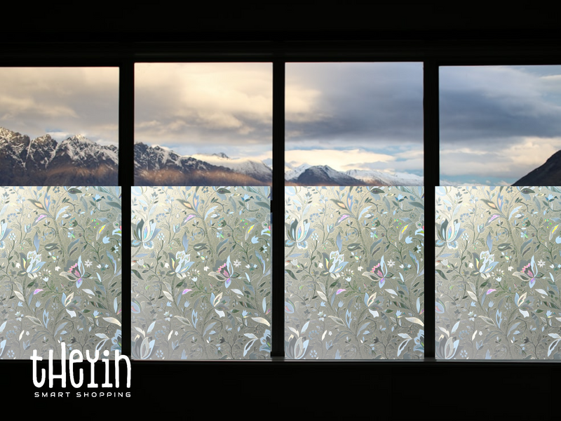 2m Floral Frosted Privacy Window Film, Bubble Free, Stained Cling Static Glass Covering for Home & Office