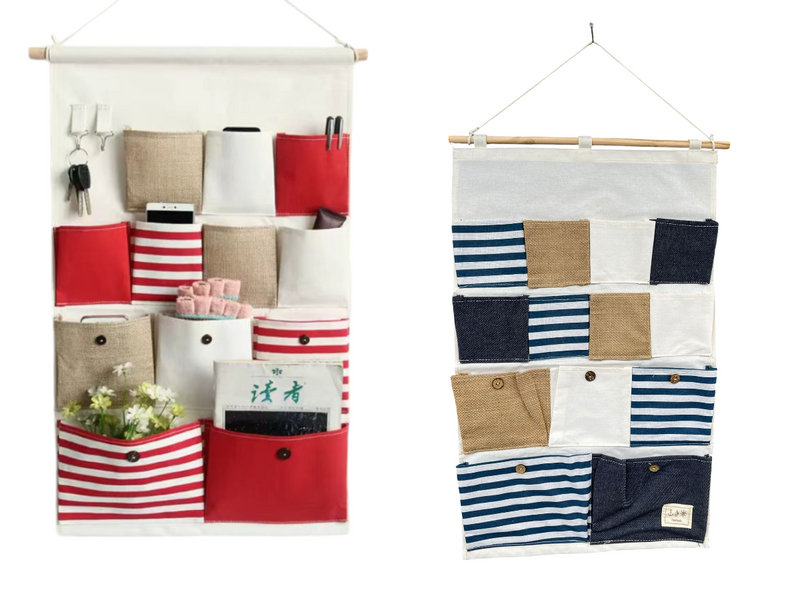 Wall Mounted Organizer: Linen Cotton Fabric Hanging Storage Bag with 12 Pockets