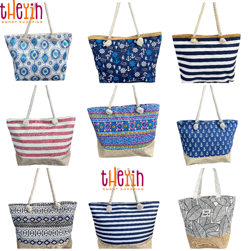 Beach Bag for Women, Large Summer Beach Tote Bag with Zipper and Rope Handle, Canvas Shoulder Handbags Travel Tote for Beach Travel Holiday Shopping Gym Bag