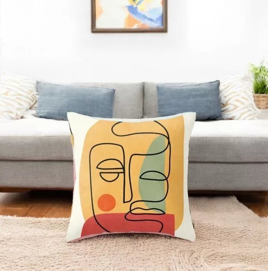 2x Abstract Face Design Cushion Cover 18x18" Cushion Cover