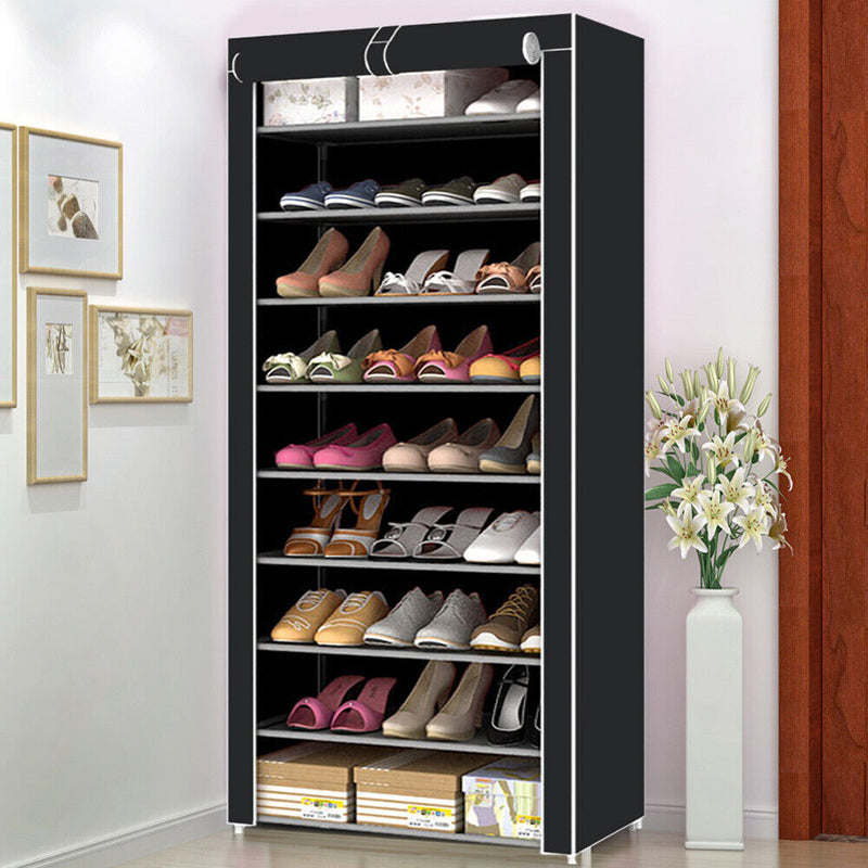 10 Tier Cabinet Storage Organiser Shoe Rack Stand Holds 27 Pairs Dustproof Black