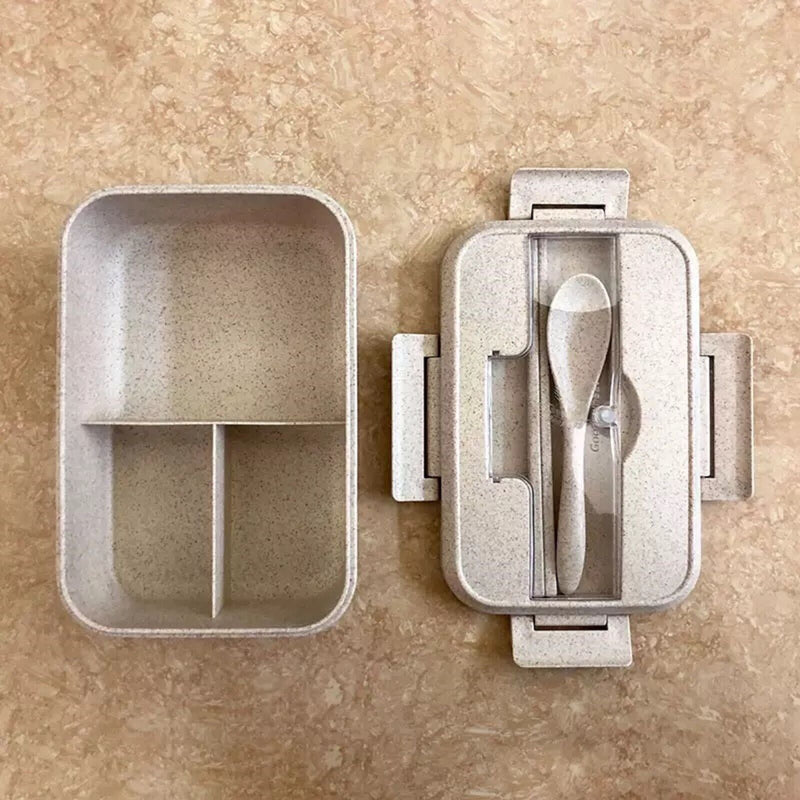 Wheat Straw Bento Lunch Box | Eco Lunch Box | Leakproof Lunch Containers | Microwave Safe Lunch Box with Spoon and Fork |  3 Containers