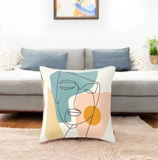 2x Abstract Face Design Cushion Cover 18x18" Cushion Cover