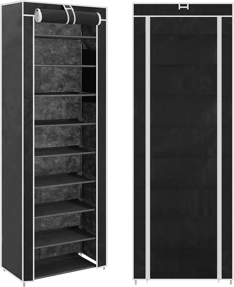 10 Tier Cabinet Storage Organiser Shoe Rack Stand Holds 27 Pairs Dustproof Black