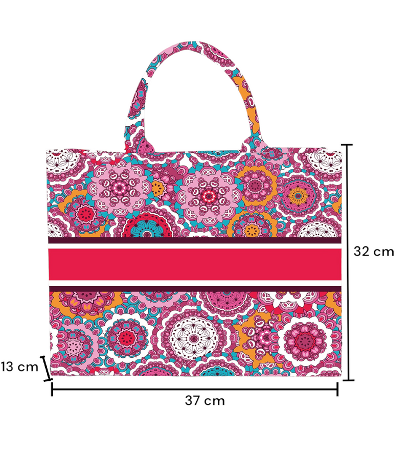 Floral Printed Jute Shopping Bag with Magnetic Buckle - Eco-Friendly Hemp Tote, 37x32x13cm