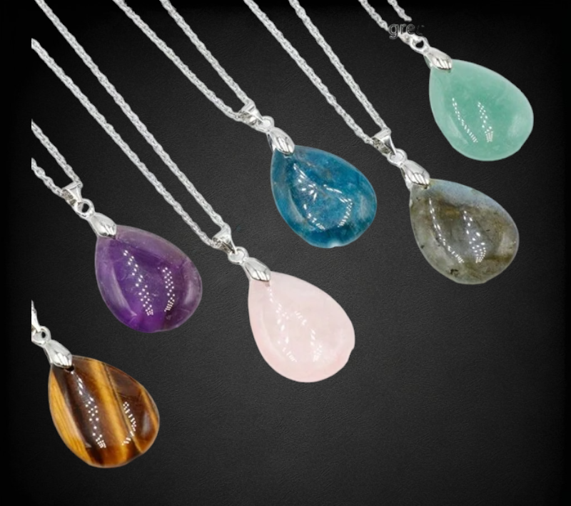 Gemstone Pendant Necklace Natural Healing Crystal Chakras Stone, Tears Pendant