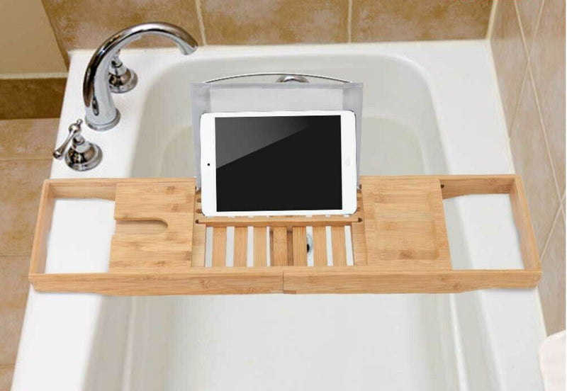 Bath Caddy Tray Bamboo Bathtub Organizer Tablet Holder Adjustable, Suitable for Most UK Baths