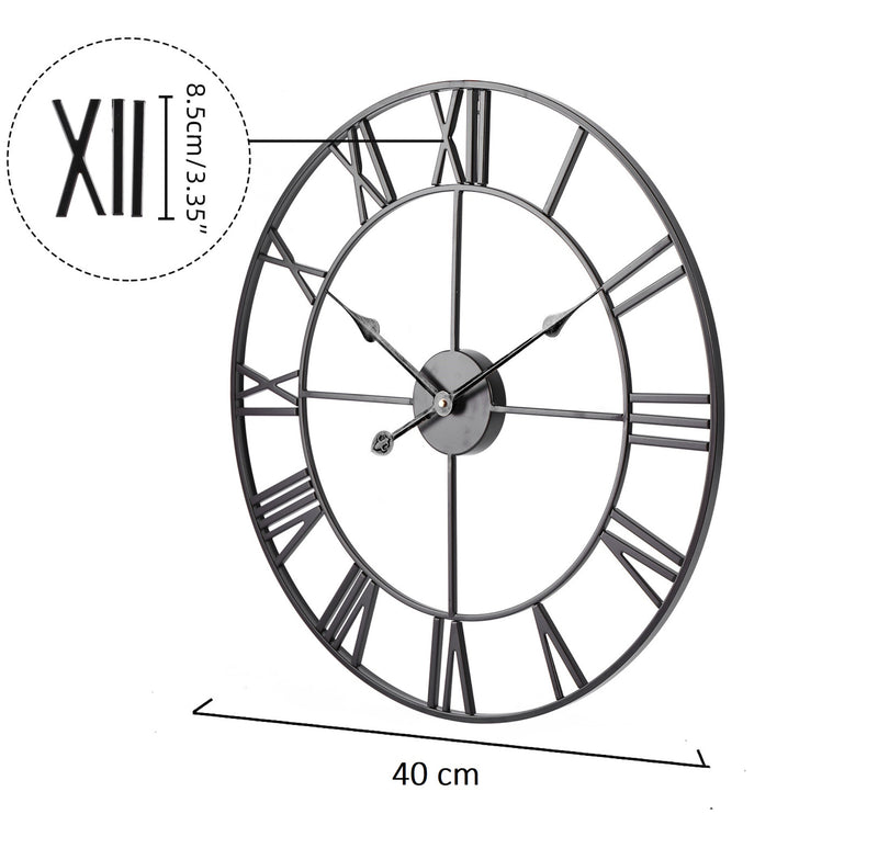 Super Silent Extra Large Roman Numerals Skeleton Wall Clock Big Giant Open Face Round, 60cm/40cm