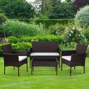 Brown Garden Rattan Set Outdoor Patio Furniture Bench Sofa, 2 Chairs and Table